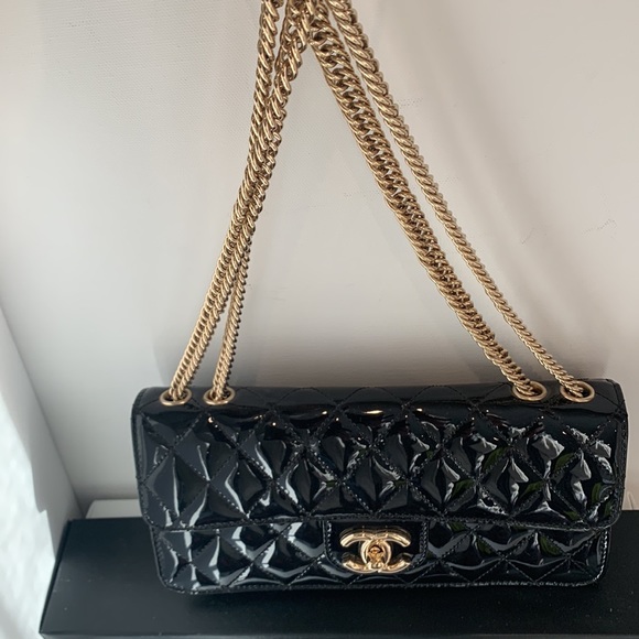 Rare🖤 CHANEL Evening Star East West Glitter Leather Bijoux Soft Gold Quilted Bag - Picture 3 of 16